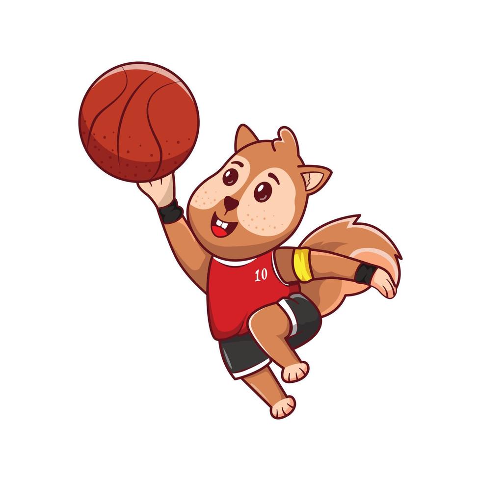 süßes Eichhörnchen, das beim Basketballspielen Lay-Ups macht vektor