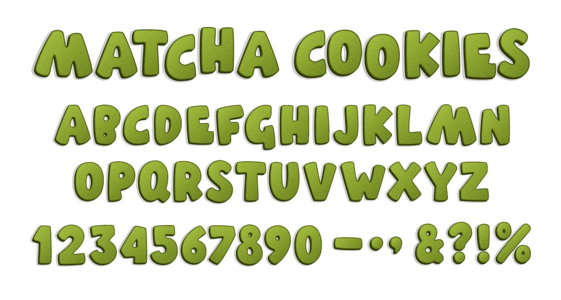 Cartoon-Cookie-Schriftart mit grünen Matcha-Cookie-Buchstaben vektor