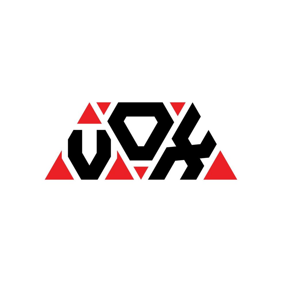 Vox-Dreieck-Buchstaben-Logo-Design mit Dreiecksform. Vox-Dreieck-Logo-Design-Monogramm. Vox-Dreieck-Vektor-Logo-Vorlage mit roter Farbe. Vox dreieckiges Logo einfaches, elegantes und luxuriöses Logo. Vox vektor