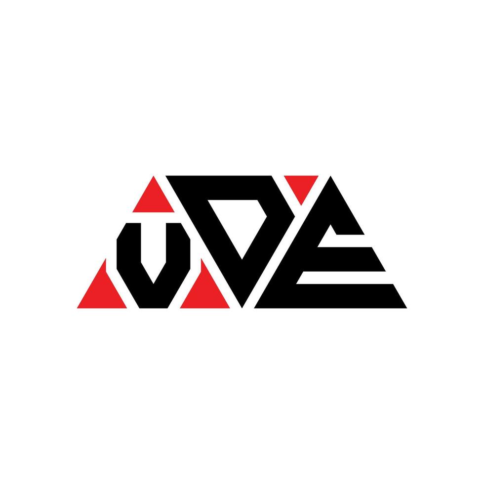 VDE-Dreieck-Buchstaben-Logo-Design mit Dreiecksform. VDE-Dreieck-Logo-Design-Monogramm. VDE-Dreieck-Vektor-Logo-Vorlage mit roter Farbe. vde dreieckiges Logo einfaches, elegantes und luxuriöses Logo. vde vektor