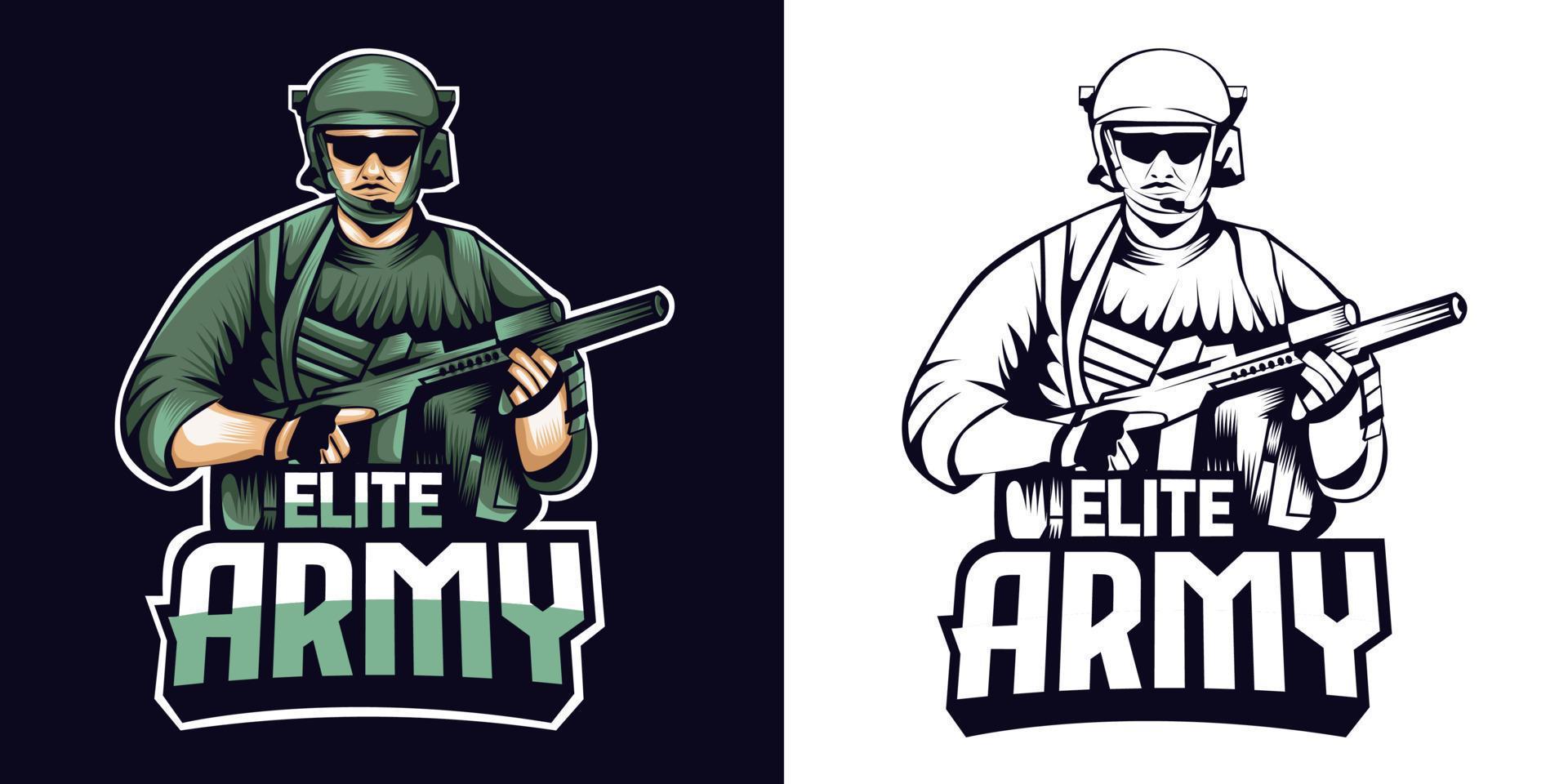 elite army maskot esport logotyp vektor