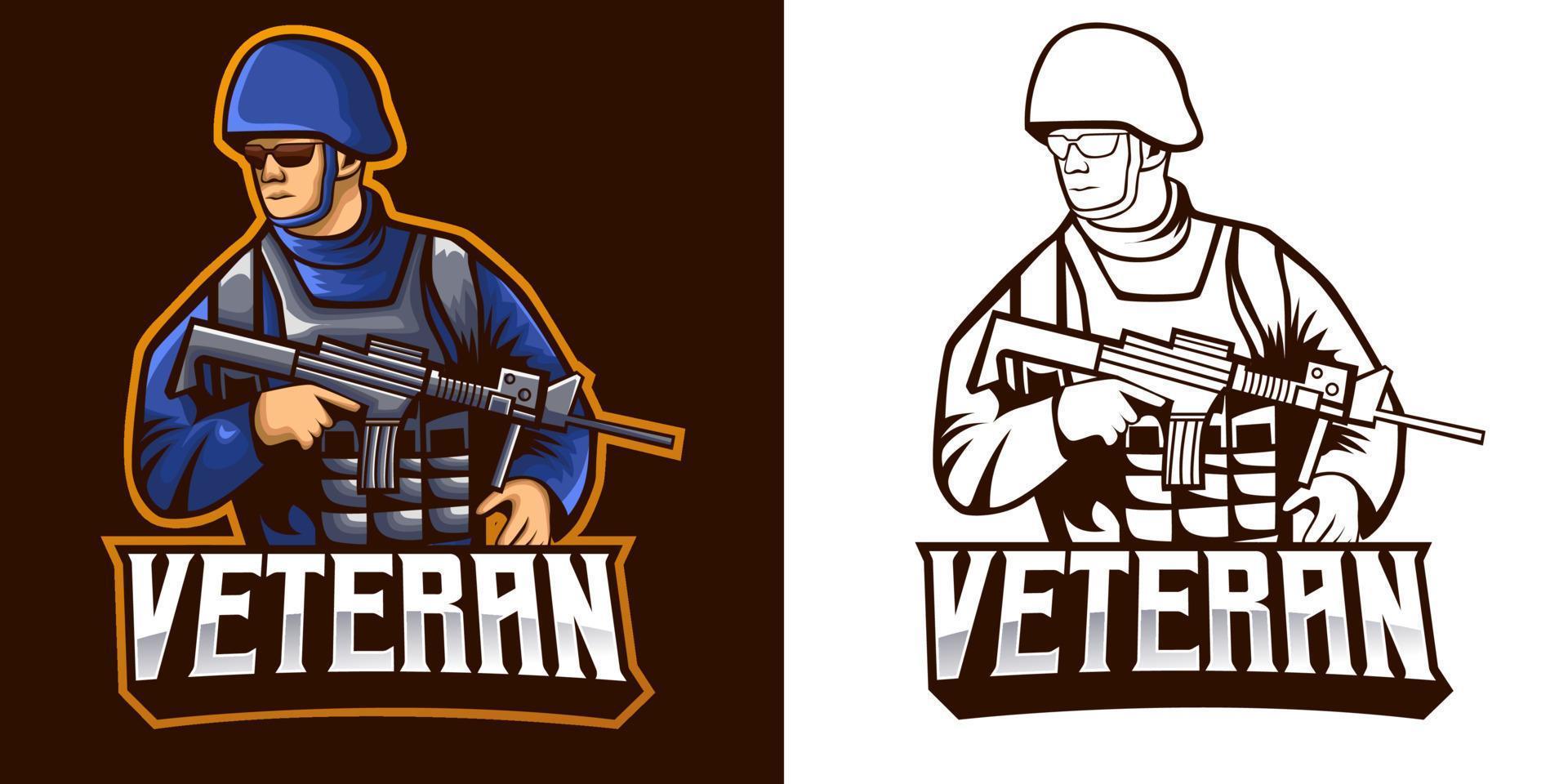 veteran soldat esport logo maskottchen design vektor