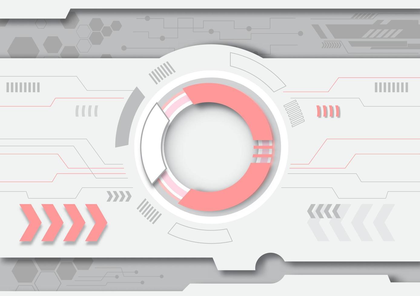 en stor abstrakt cirkel och högteknologiskt mönster med plats för texter på vit och grå bakgrund. vektor