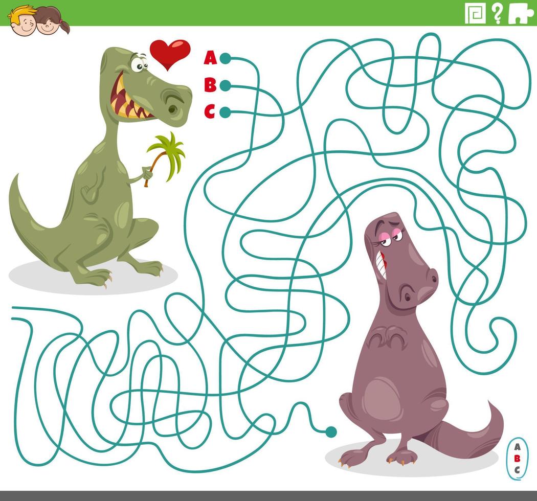 Labyrinth-Spiel mit Cartoon-Esel-Dinosaurier in der Liebe vektor