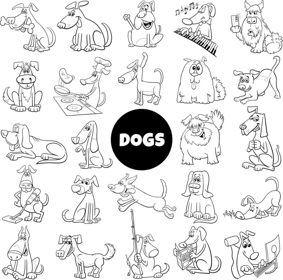 tecknade hundar och valpar tecken som målarbok vektor