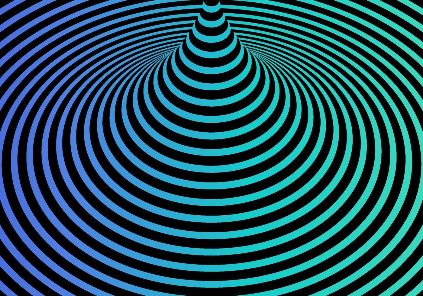 abstrakt 3d blå och grön gradient färg vridna spiral linjer optisk illusion mönster på svart bakgrund vektor