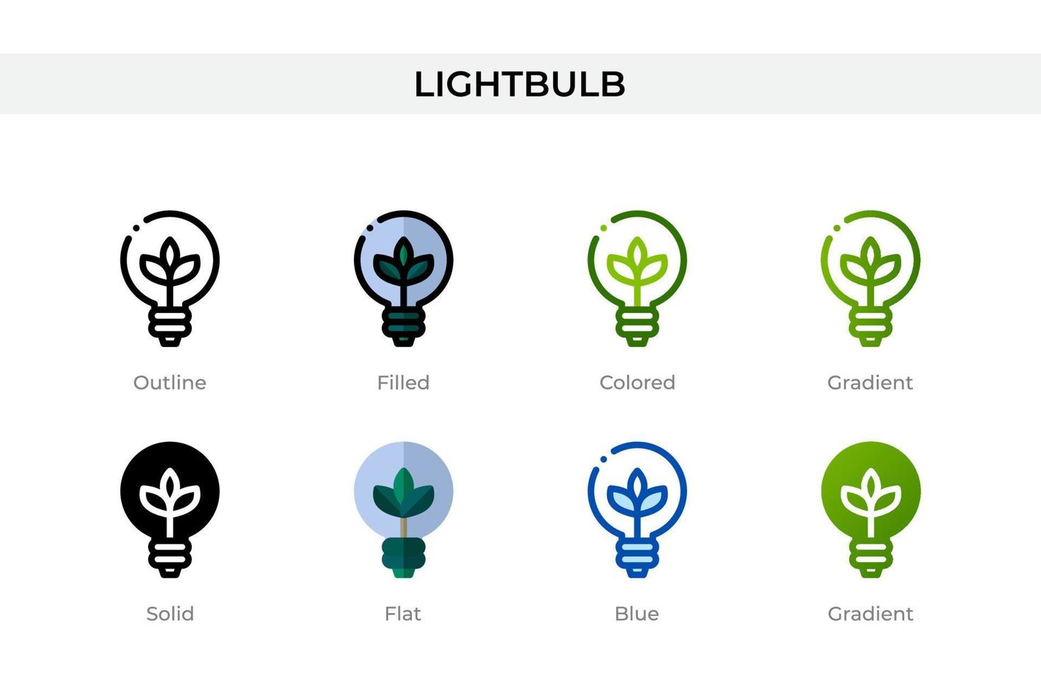 glödlampa ikon i annan stil. glödlampsvektorikoner designade i kontur, solid, färgad, fylld, gradient och platt stil. symbol, logotyp illustration. vektor illustration