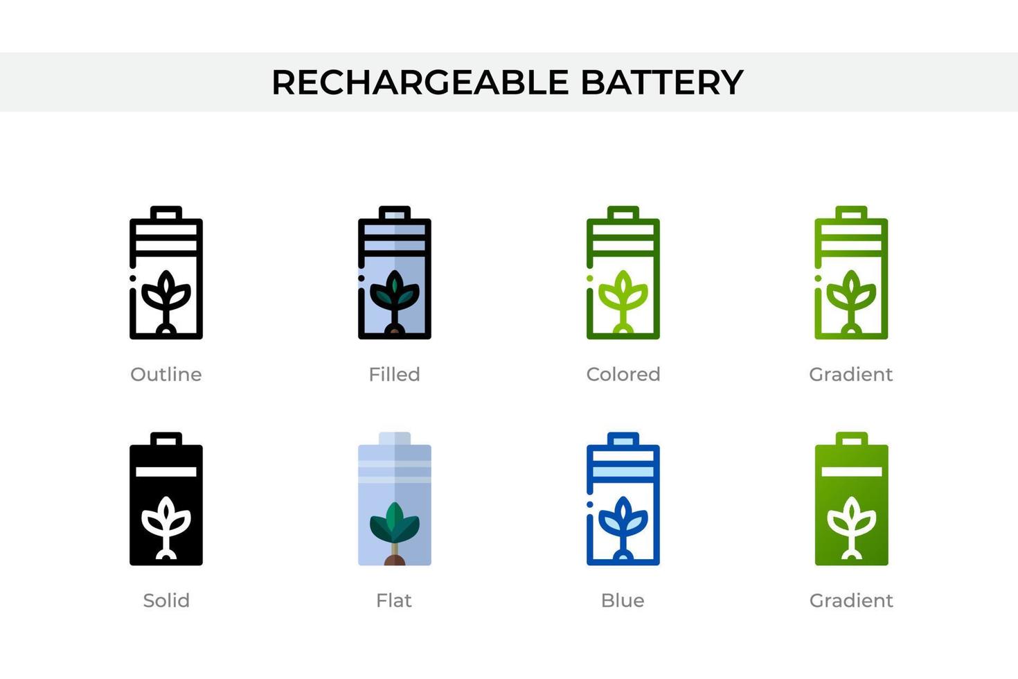 laddningsbart batteriikon i annan stil. uppladdningsbara batterivektorikoner designade i kontur, solid, färgad, fylld, gradient och platt stil. symbol, logotyp illustration. vektor illustration