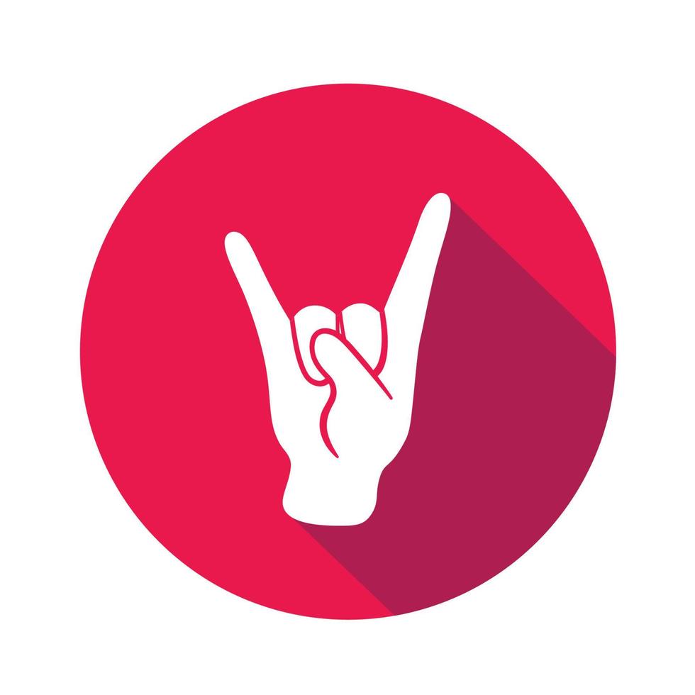 Vektor flaches Symbol Rock n Roll. mit der Hand unterschreiben. Kommunikationssymbol. weiße Hand mit Geste auf grünem rundem Hintergrund isoliert auf weiß. Web-Schaltfläche. Stimmungsaufkleber