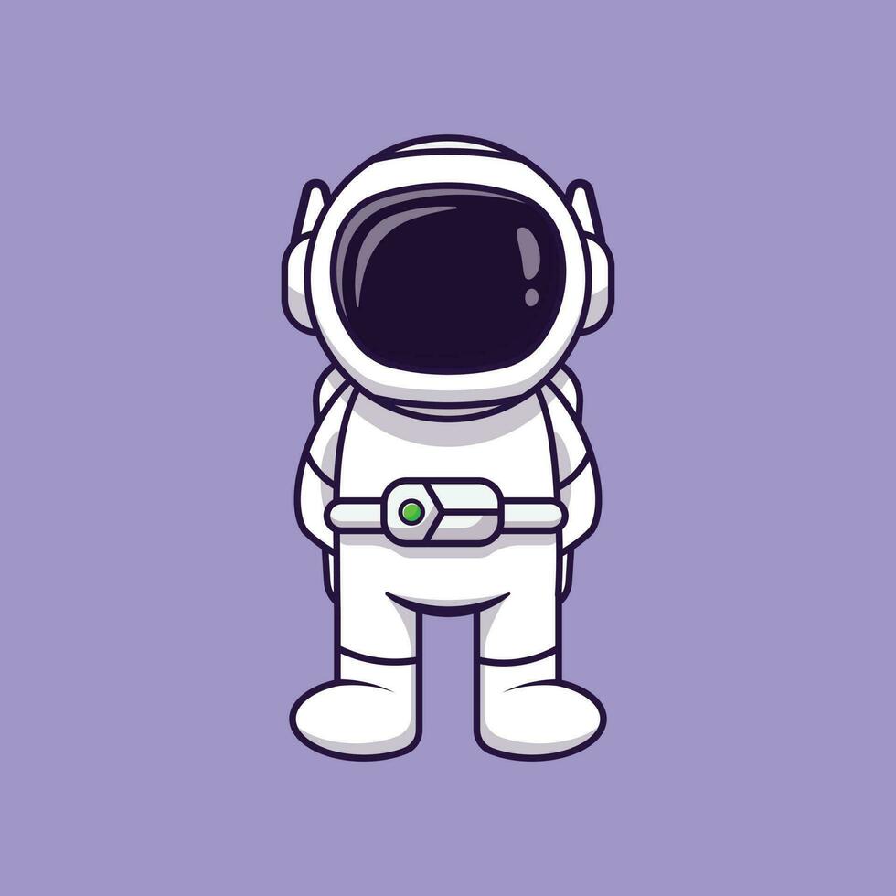 Cartoon-Vektor-Symbol Astronaut stehende Hände hinter sich. professionelles Konzept. erstklassiges schlichtes Design vektor