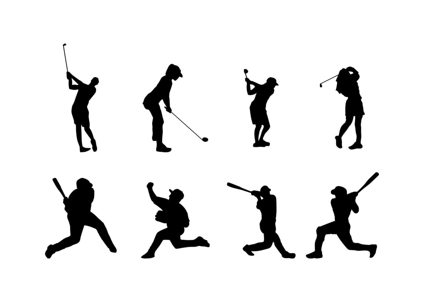 Golfspieler und Baseball in der Silhouette vektor