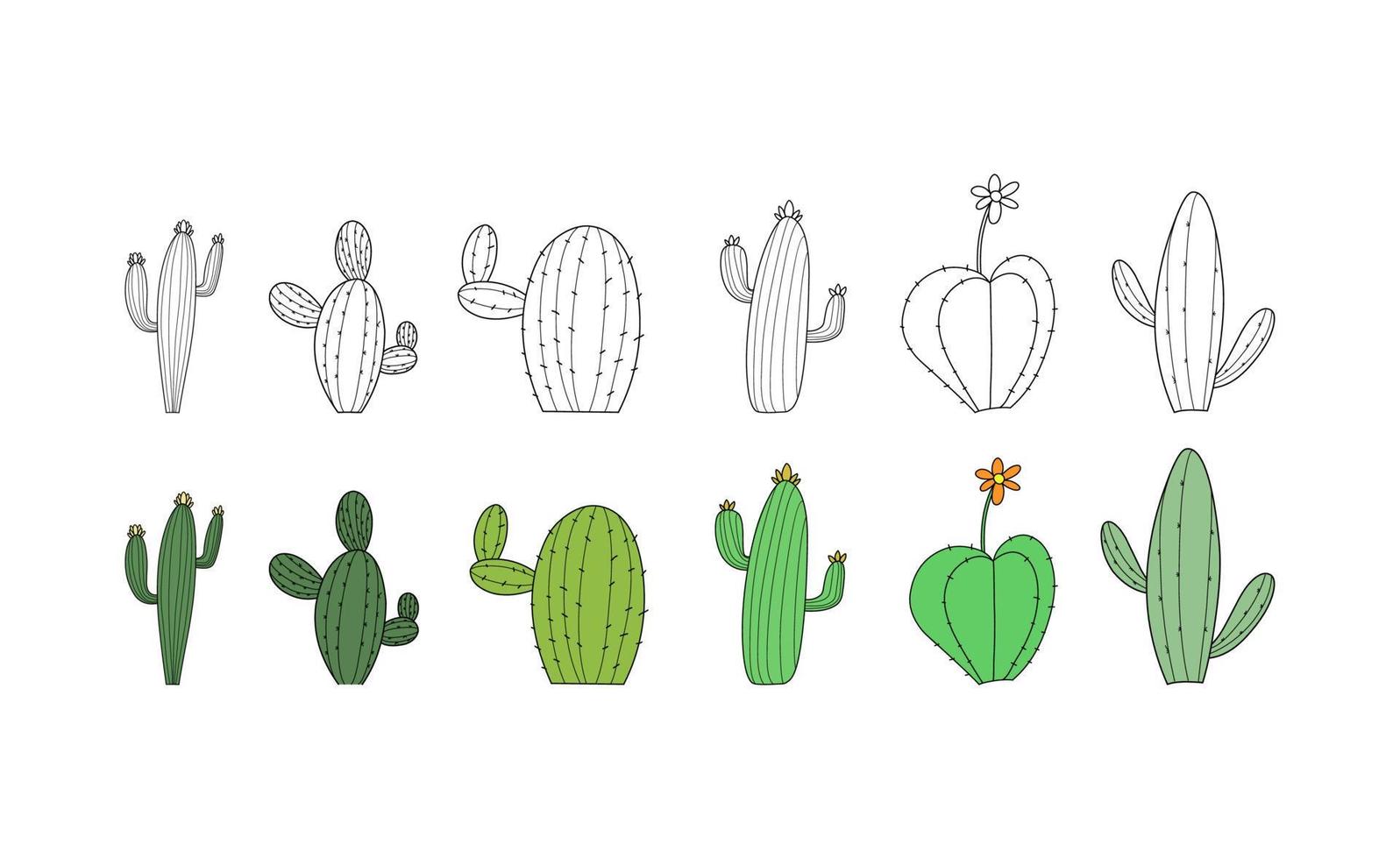 uppsättning kaktus på vit bakgrund vektor