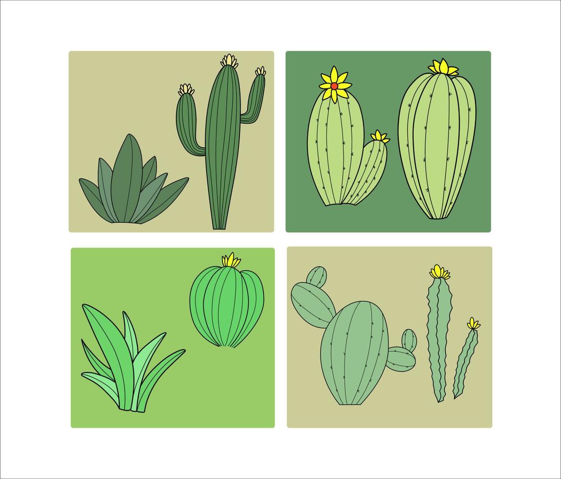 uppsättning av en tropisk kaktus doodle vektor