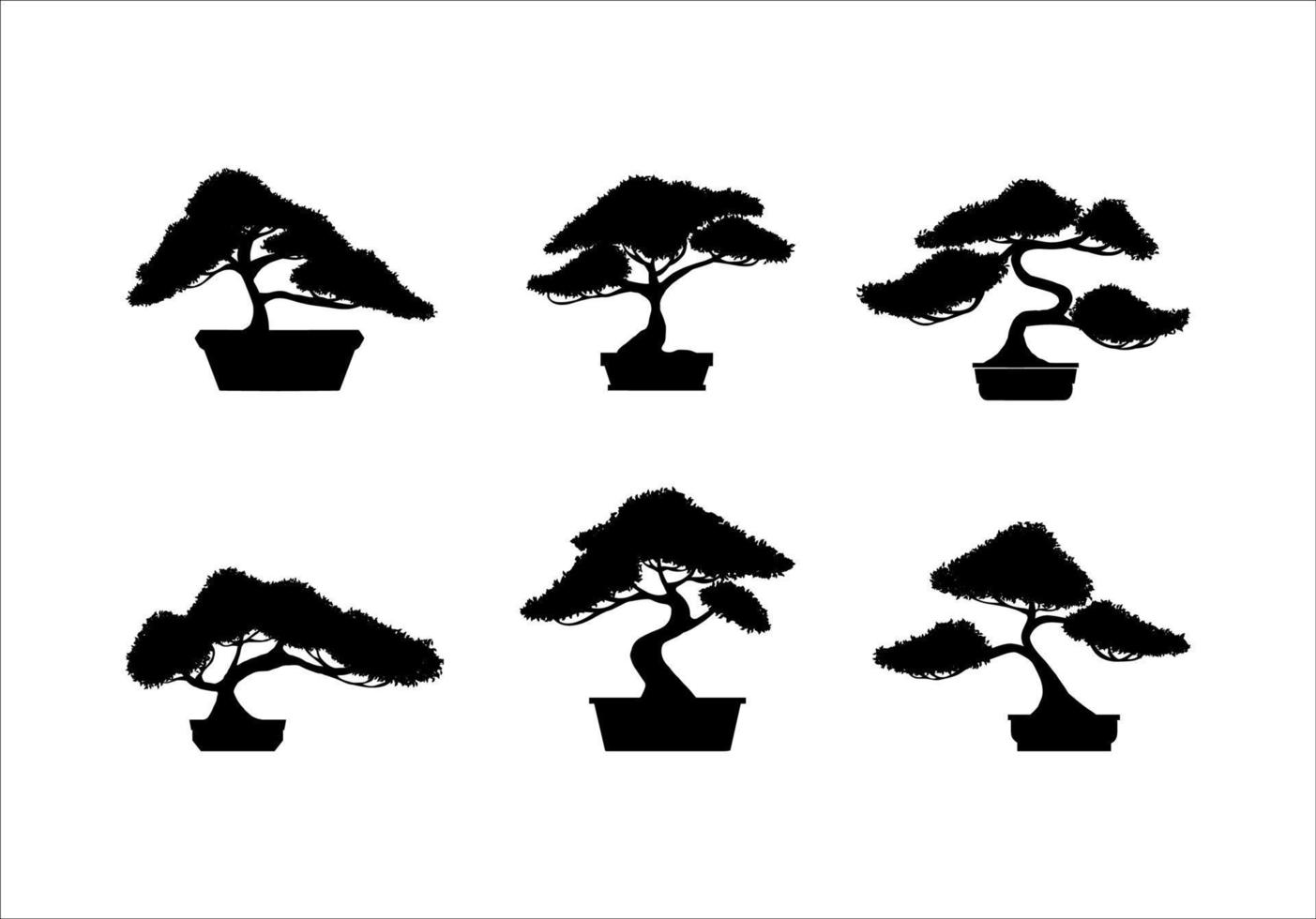 bonsai auf eingetopfter silhouettensammlung vektor
