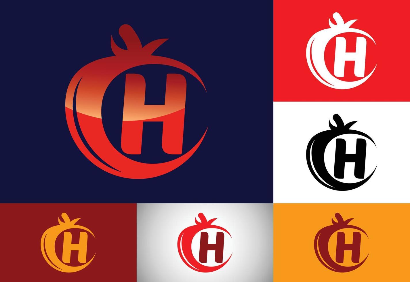anfängliches h-monogrammalphabet mit tomate. Tomaten-Logo-Design-Vorlage. Schriftart-Emblem. Bio-Lebensmittel vektor