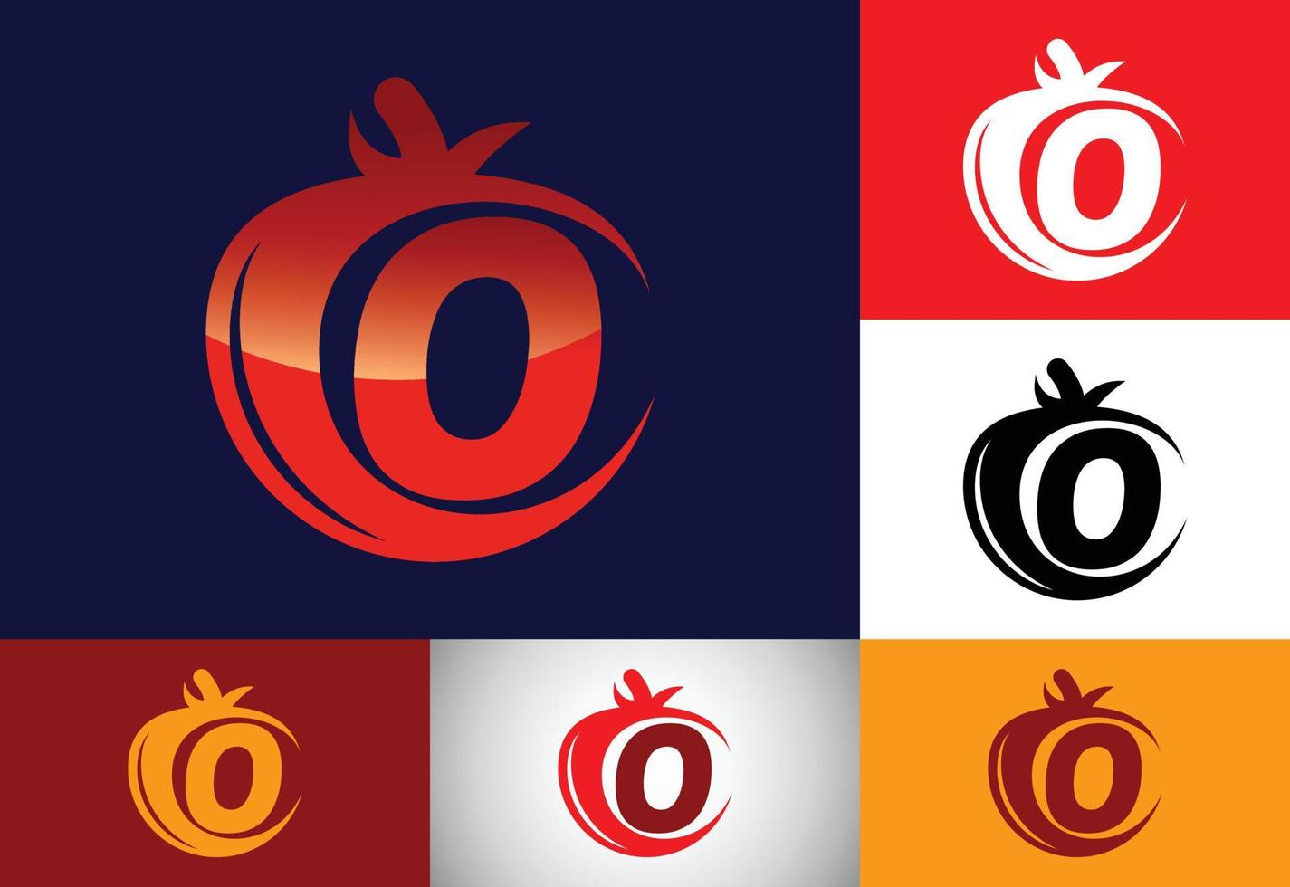 anfängliches o-monogrammalphabet mit tomate. Tomaten-Logo-Design-Vorlage. Schriftart-Emblem. Bio-Lebensmittel vektor