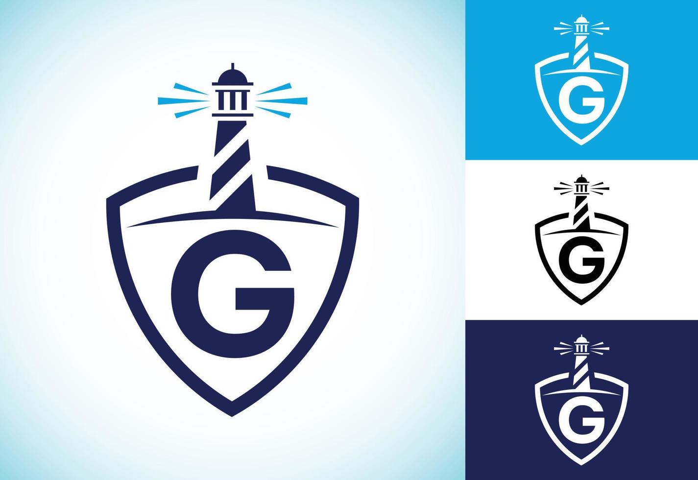 initial g monogram alfabetet i en sköld med fyren. hamnens logotyp. teckensnitt emblem vektor