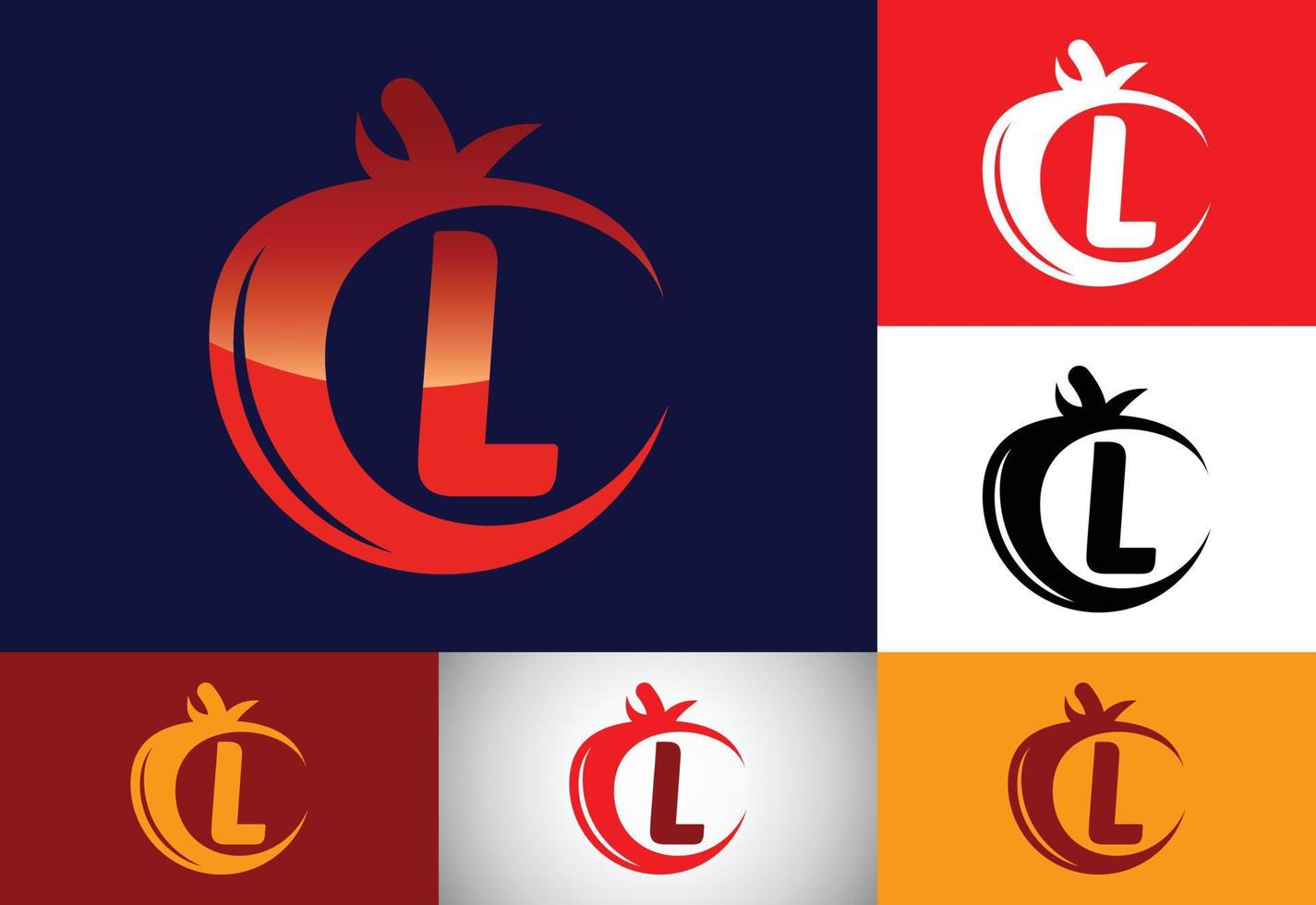 anfängliches l-monogrammalphabet mit tomate. Tomaten-Logo-Design-Vorlage. Schriftart-Emblem. Bio-Lebensmittel vektor
