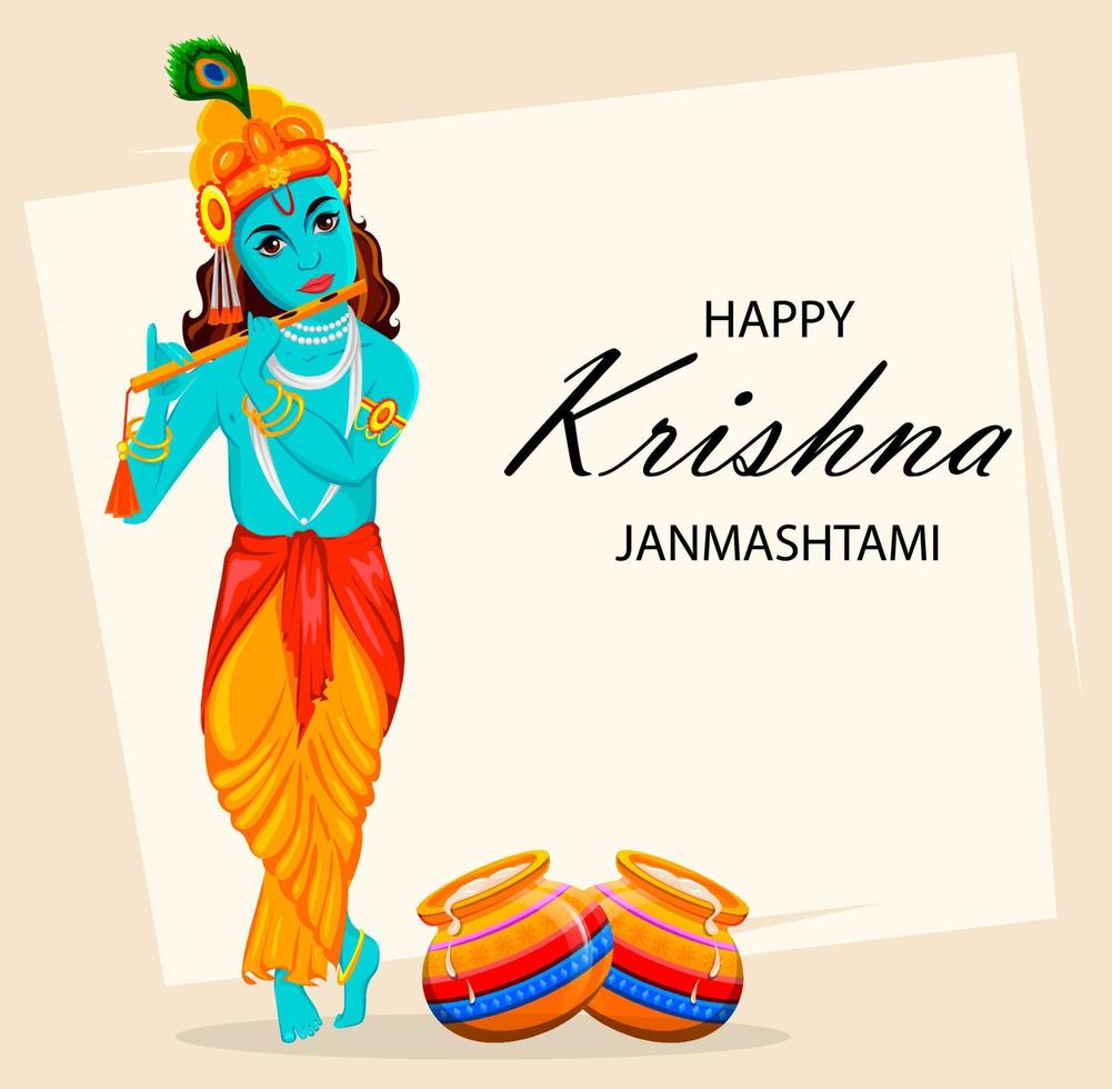 lyckligt krishna janmashtami gratulationskort vektor