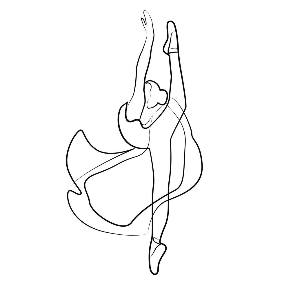 skiss av en kvinna i en klänning balettpose dansare gymnast linjekonst kontinuerlig konstikon flicka isolerad på vitt vektor