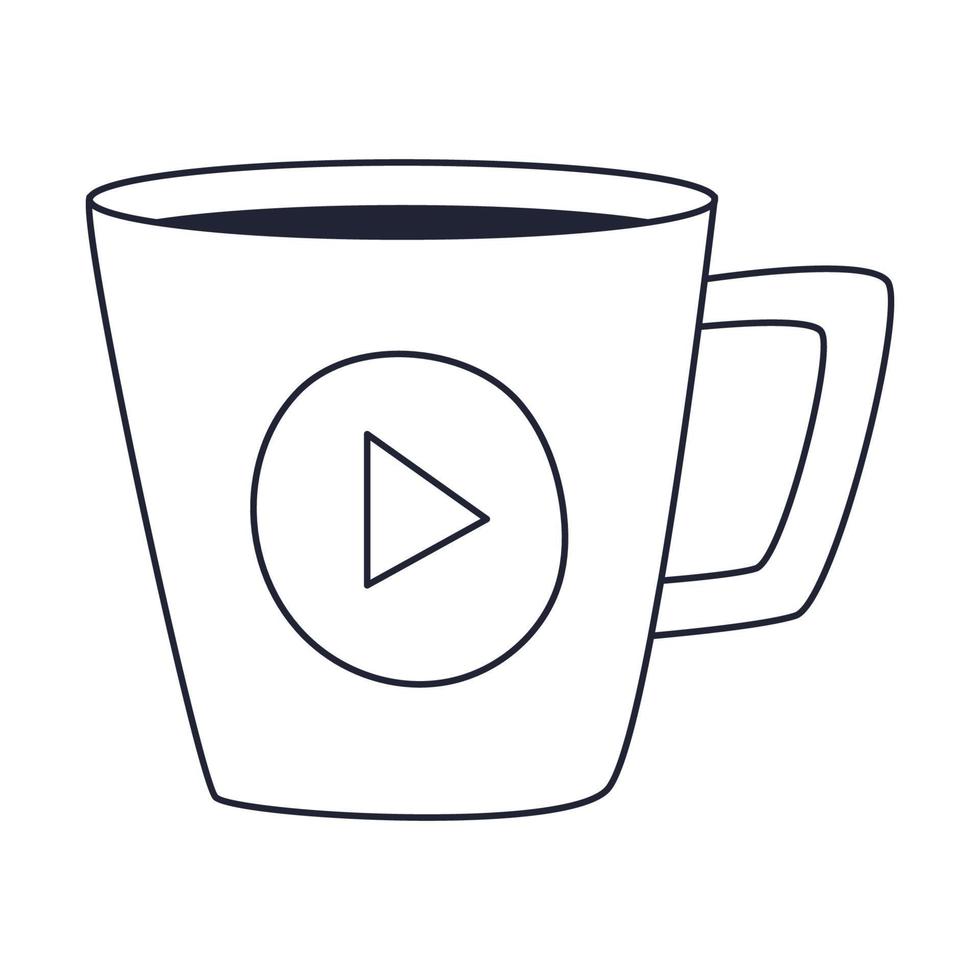 Keramikbecher Kaffee, Tee. Tasse heißes Getränk. Umrissgekritzel. Schwarz-Weiß-Vektor-Illustration isoliert auf weißem Hintergrund vektor