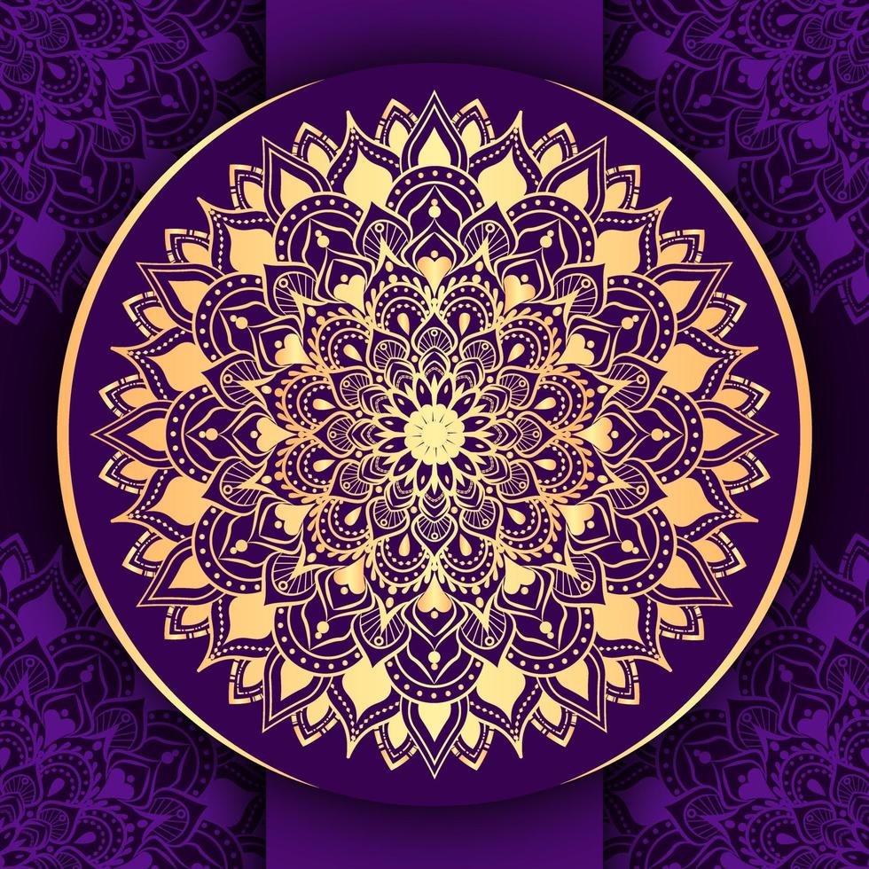 Luxuriöses dekoratives goldenes Mandala mit violetter Hintergrunddekoration vektor