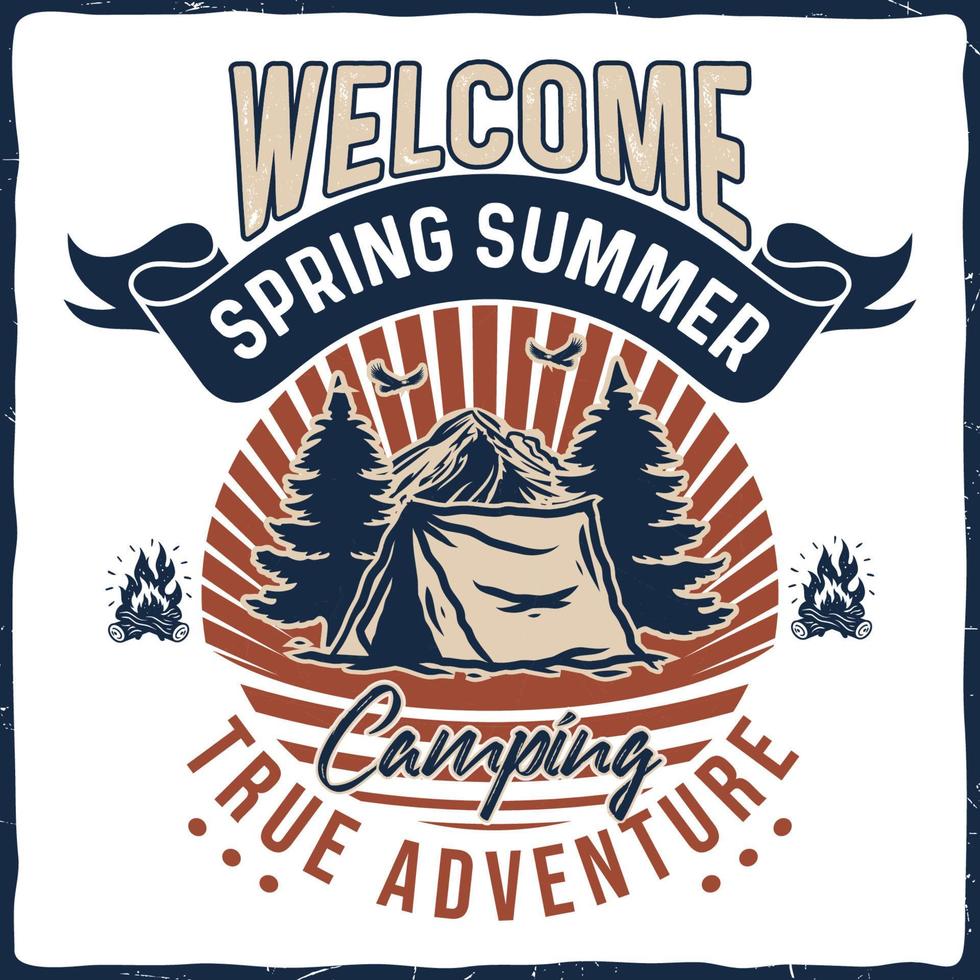 camping vandring t-shirt design retro vintage typografi illustration för tryck vektor