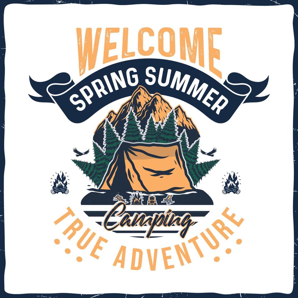 camping vandring t-shirt design retro vintage typografi illustration för tryck vektor