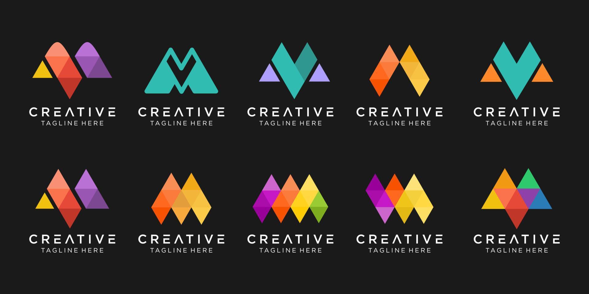 uppsättning abstrakt monogram bokstaven m logotyp mall. ikoner för företag inom mode, sport, digital, teknik. vektor