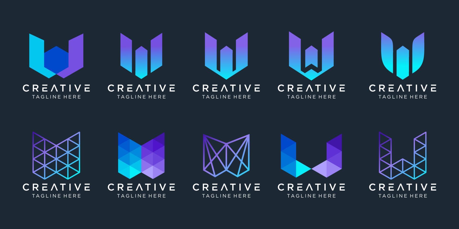 abstrakt samling initialer w logotyp formgivningsmall. ikoner för affärer av mode, sport, digital, teknik, enkel. vektor