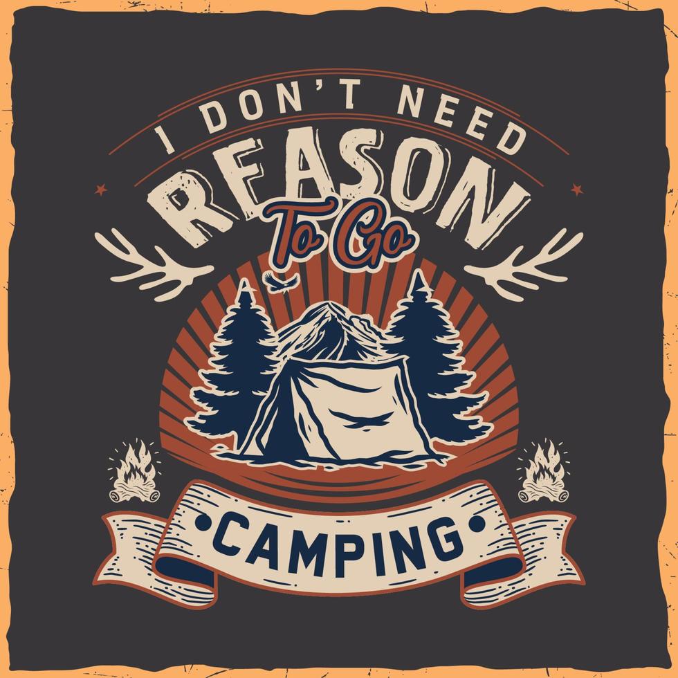 camping vandring t-shirt design retro vintage typografi illustration för tryck vektor