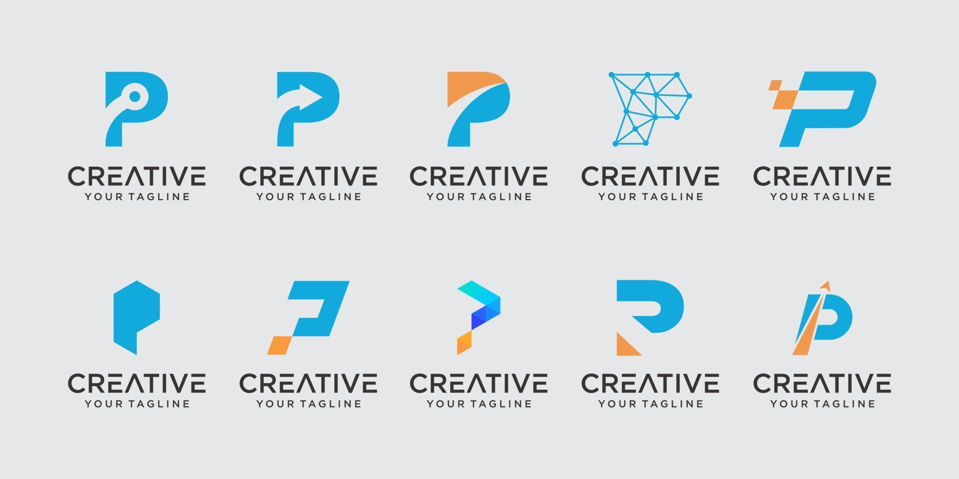 satz abstrakter anfangsbuchstabe p-logo-vorlage. ikonen für das geschäft von mode, digital, technologie vektor