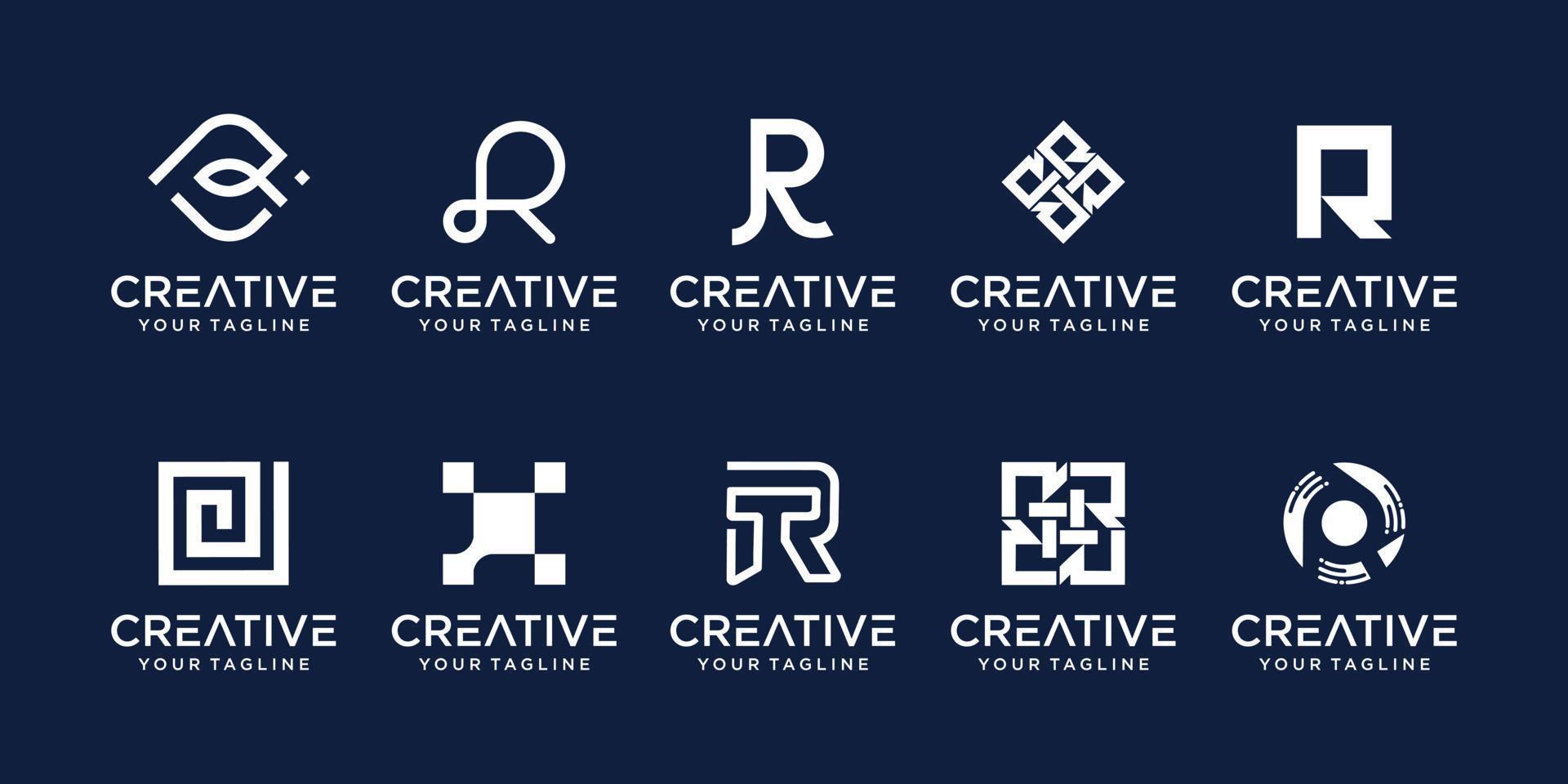 uppsättning samling första bokstaven r logotyp mall. ikoner för företag inom mode, sport, fordon, digital teknik. vektor