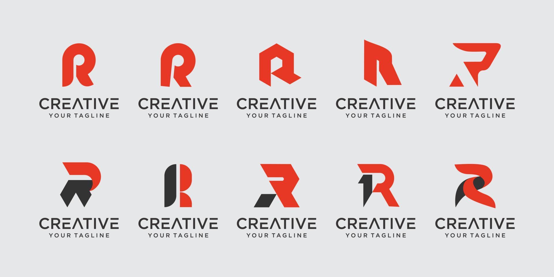 uppsättning samling första bokstaven r rr logotyp mall. ikoner för företag inom mode, sport, fordon. vektor