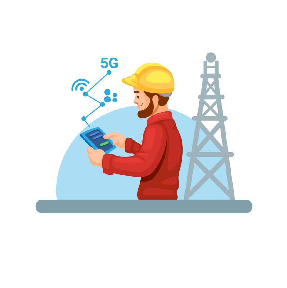 ingenjörstekniker med smartphone teknik illustration vektor