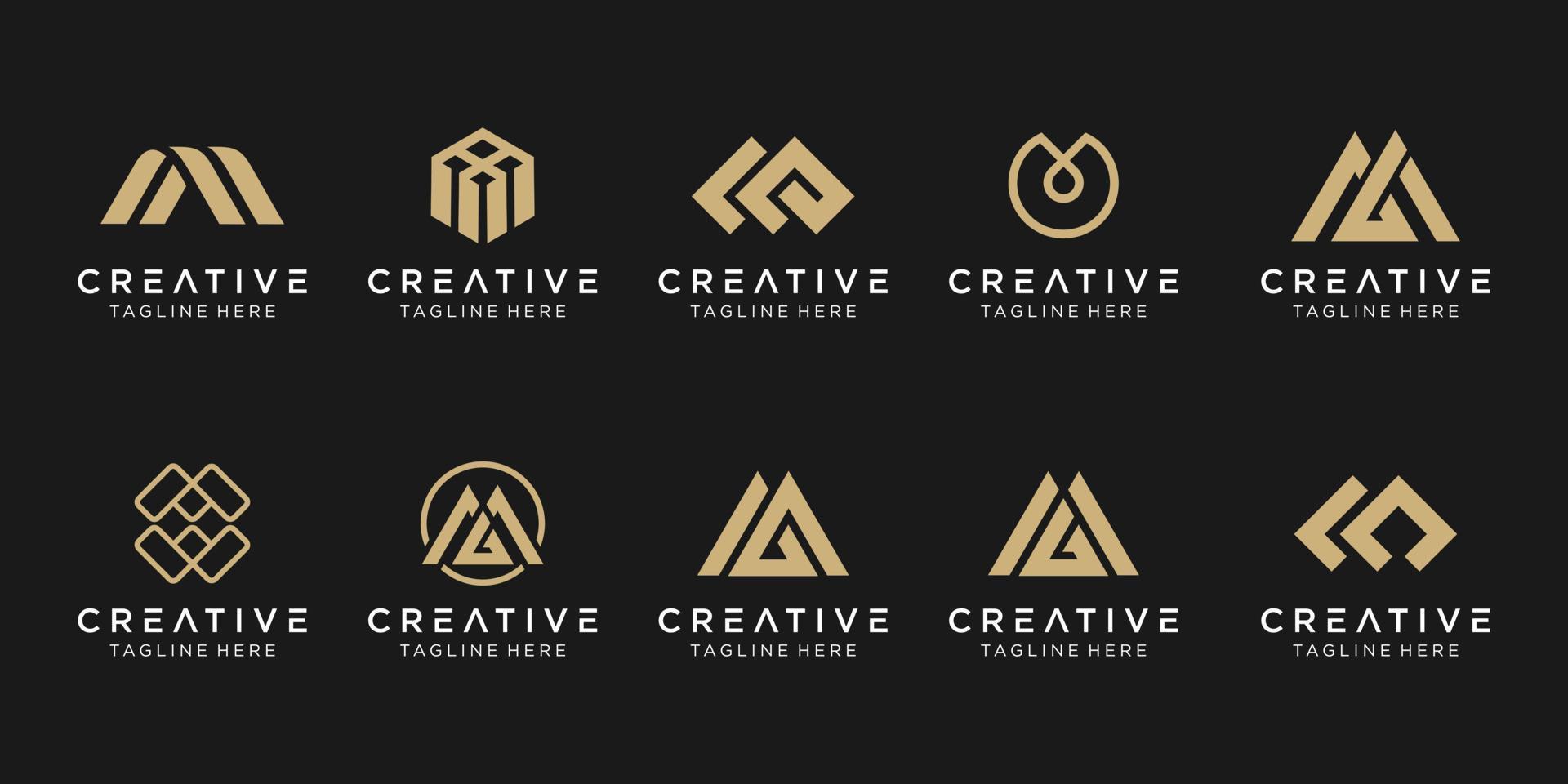 uppsättning abstrakta första bokstaven m logotyp mall. ikoner för affärer av mode, sport, fordon, enkel. vektor