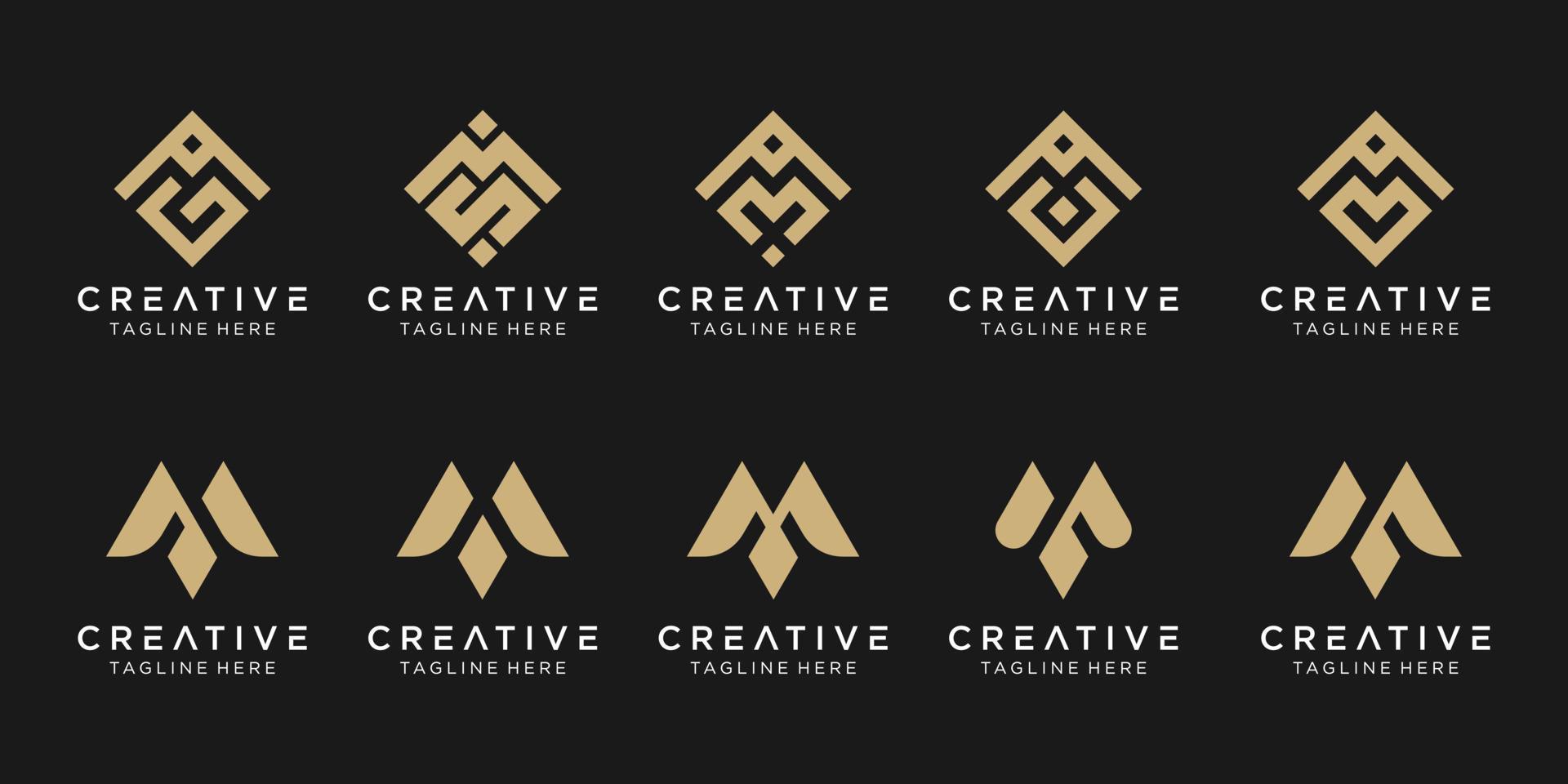 satz abstrakter buchstabe m logo-vorlage. symbole für das geschäft mit mode, sport, pixel, technologie. vektor
