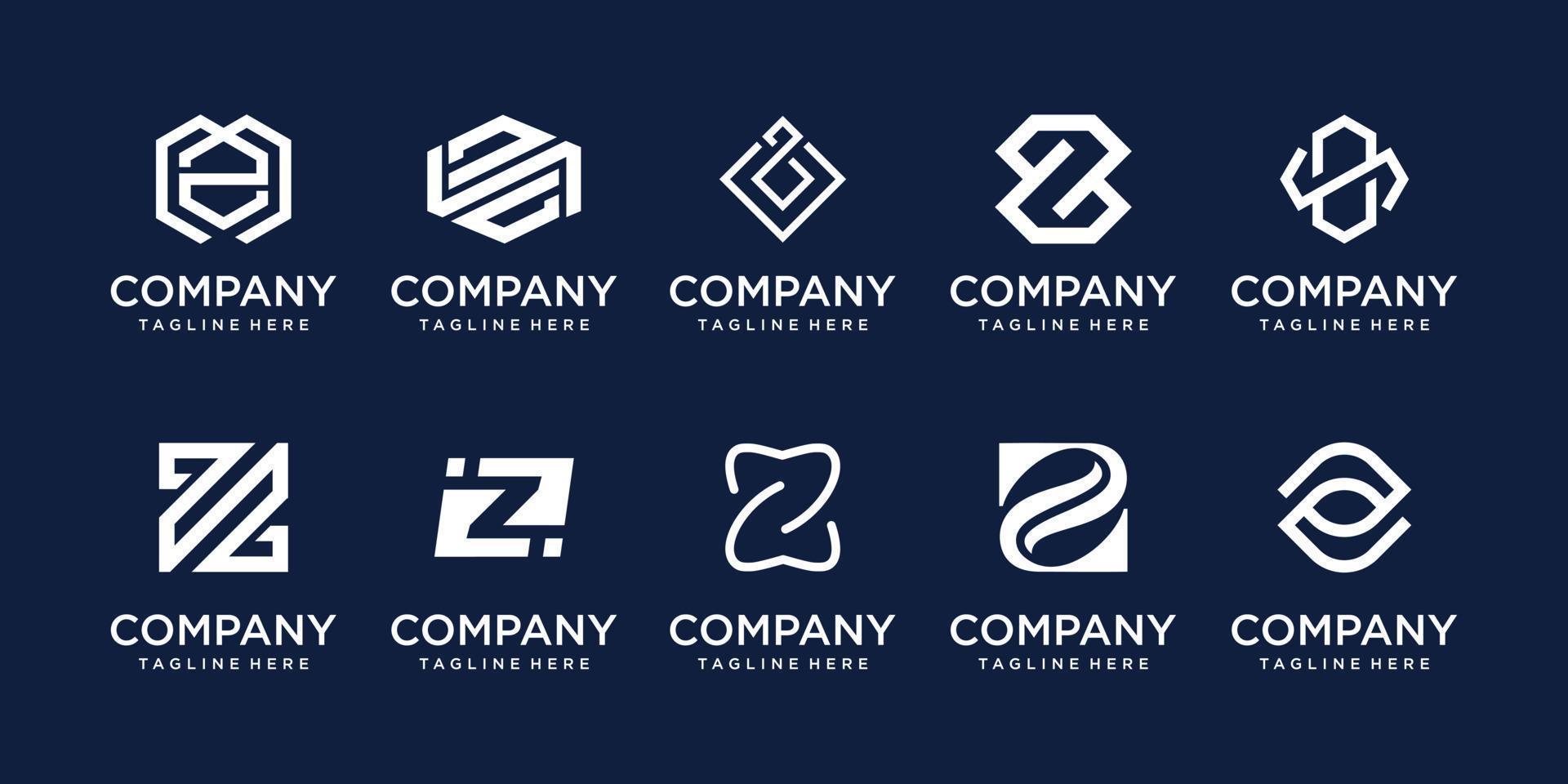uppsättning samling första bokstaven z logotyp formgivningsmall. ikoner för affärer av mode, sport, teknik. vektor