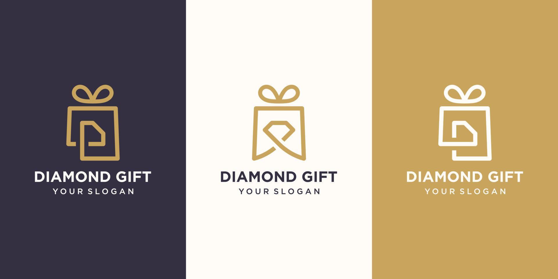 kombination av gåva och diamant eller briljant logotyp. unik överraskning och logotyp designmall vektor