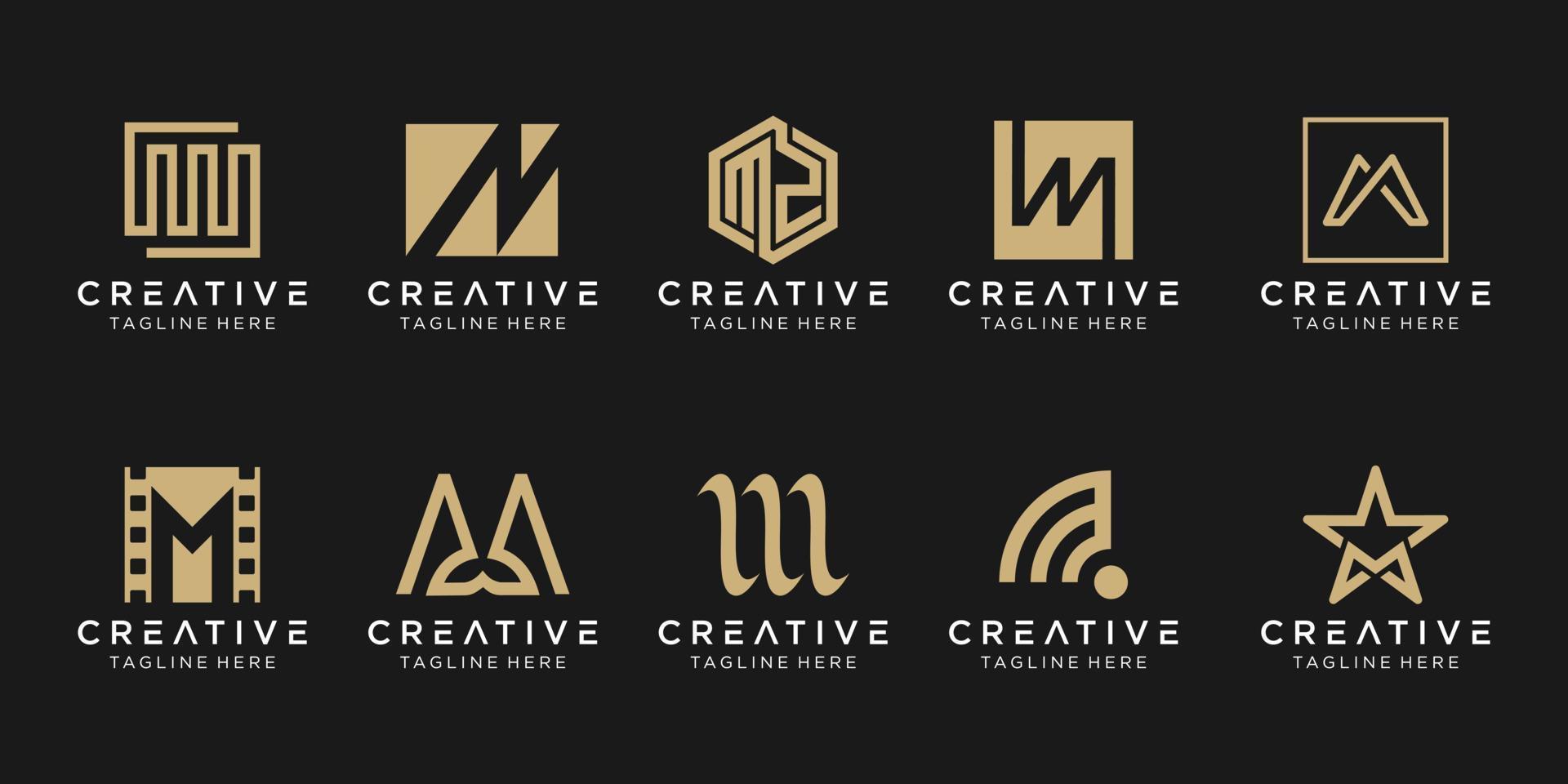 uppsättning abstrakta första bokstaven m logotyp mall. ikoner för affärer av mode, sport, fordon, enkel. vektor