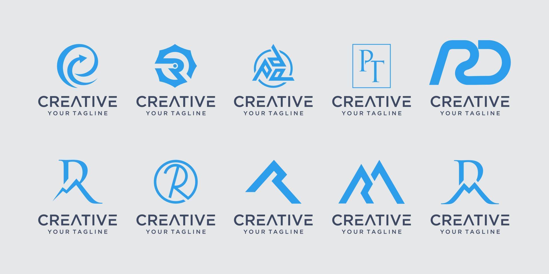satz von monogramm-anfangsbuchstaben r rr logo-vorlage. ikonen für das geschäft von mode, geschäft, beratung, digitaler technologie. vektor