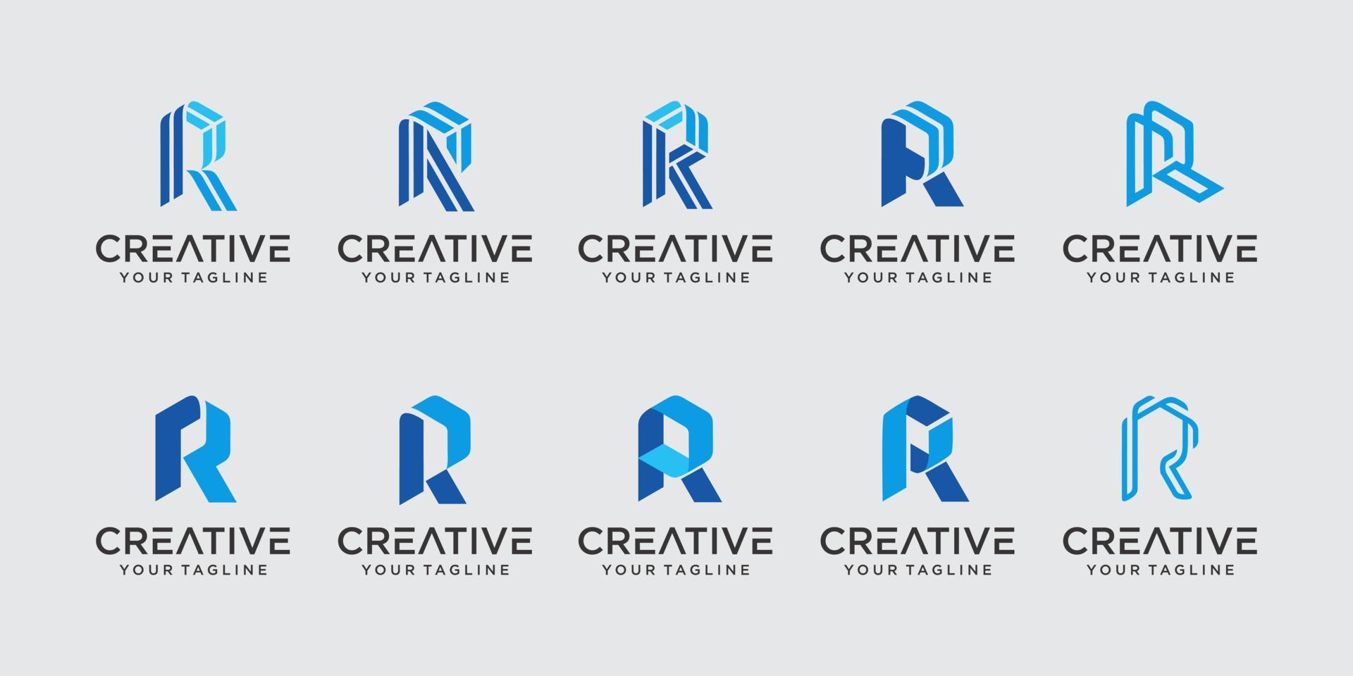 satz von monogramm-anfangsbuchstaben r rr logo-vorlage. ikonen für das geschäft von mode, sport, automobil. vektor