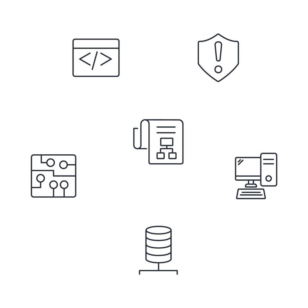 programmierungs- und codierungssymbole gesetzt. Programmier- und Codierungspaket-Symbolvektorelemente für Infografik-Web vektor