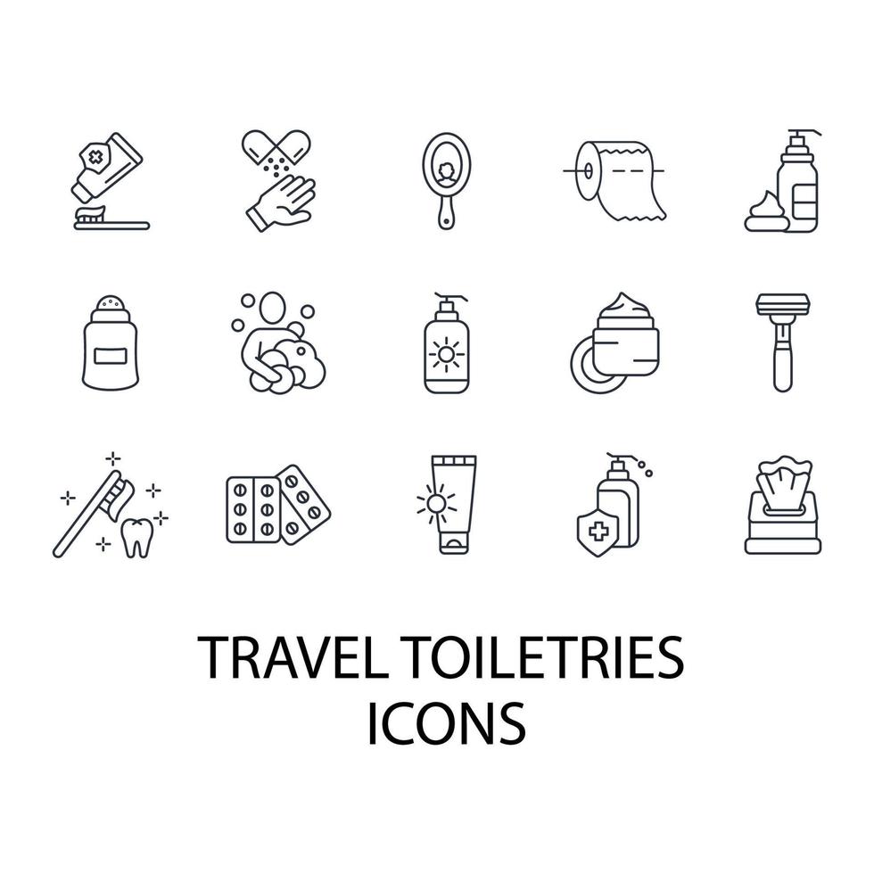 resor toalettartiklar ikoner set. resor toalettartiklar pack symbol vektorelement för infographic webben vektor