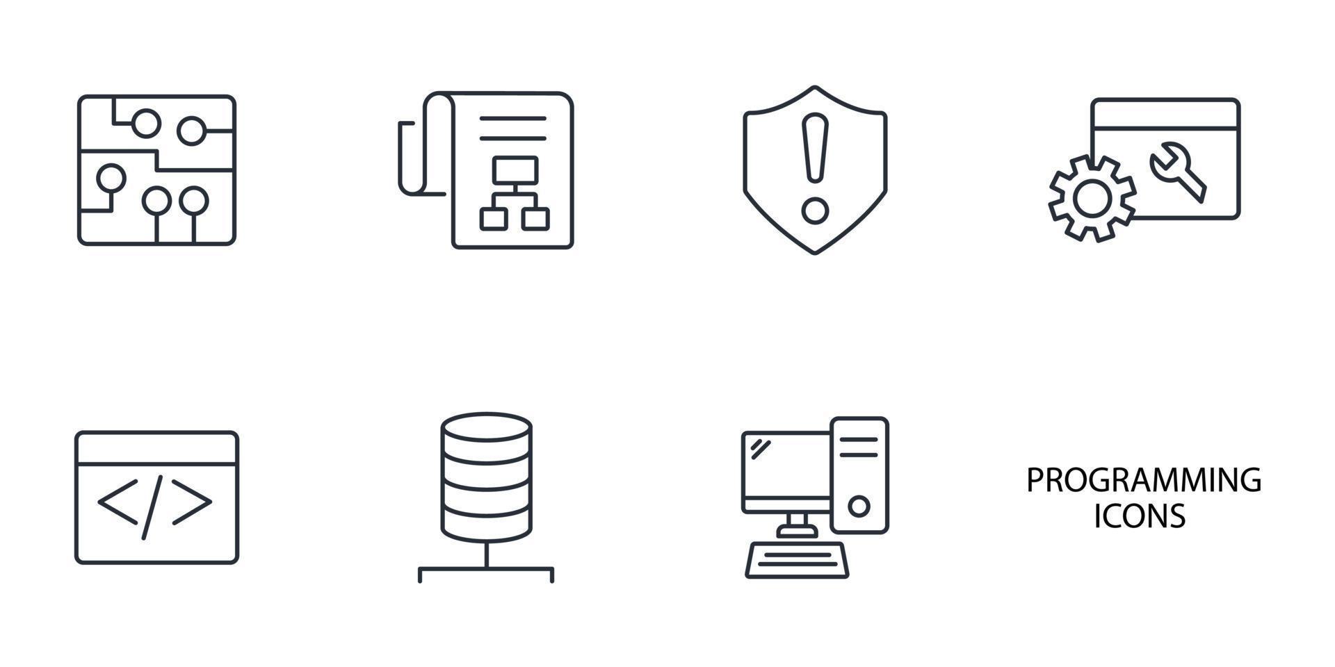 programmierungs- und codierungssymbole gesetzt. Programmier- und Codierungspaket-Symbolvektorelemente für Infografik-Web vektor