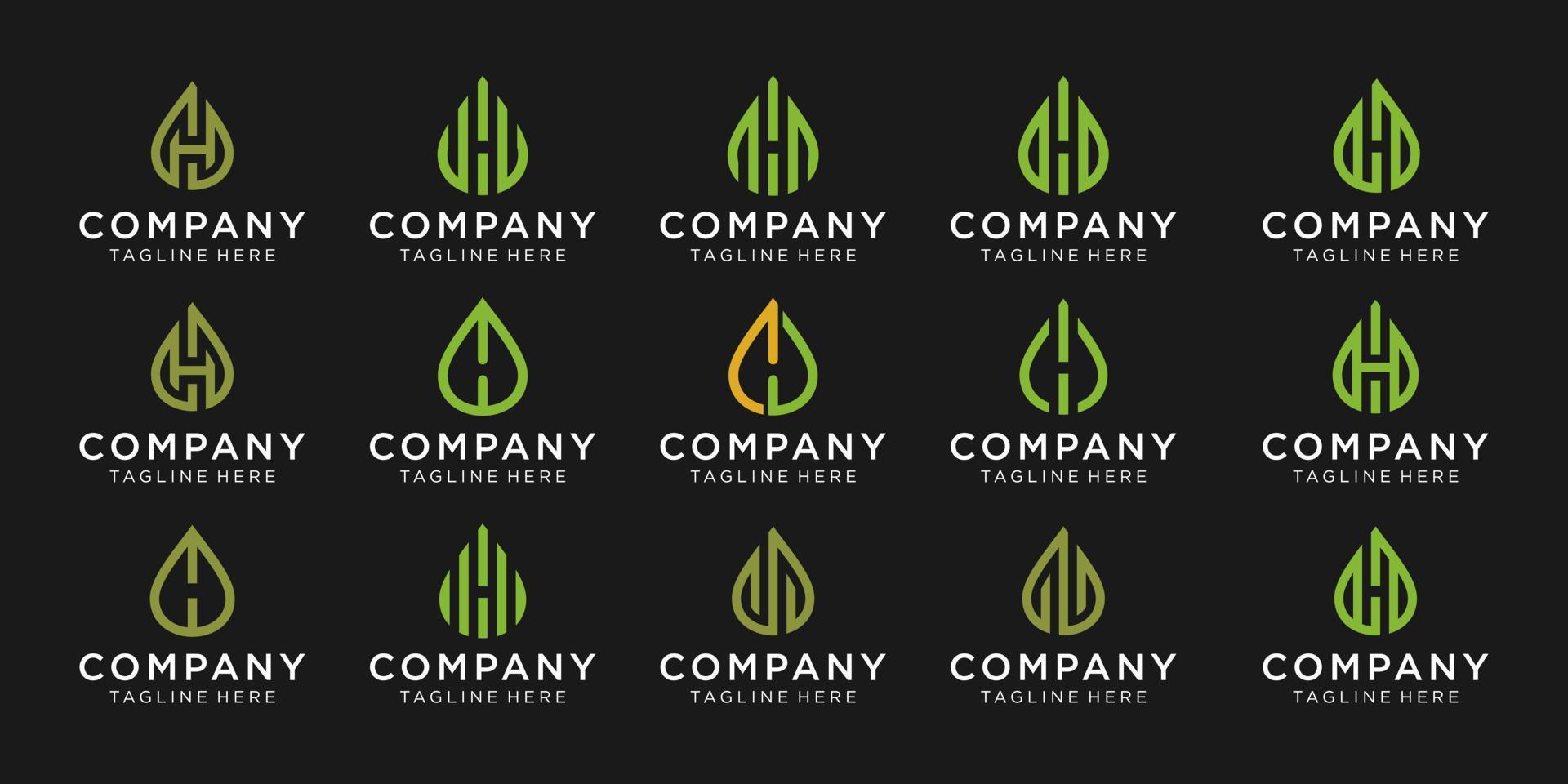 uppsättning monogram bokstaven h med olja och blad vektor logotyp design för företag