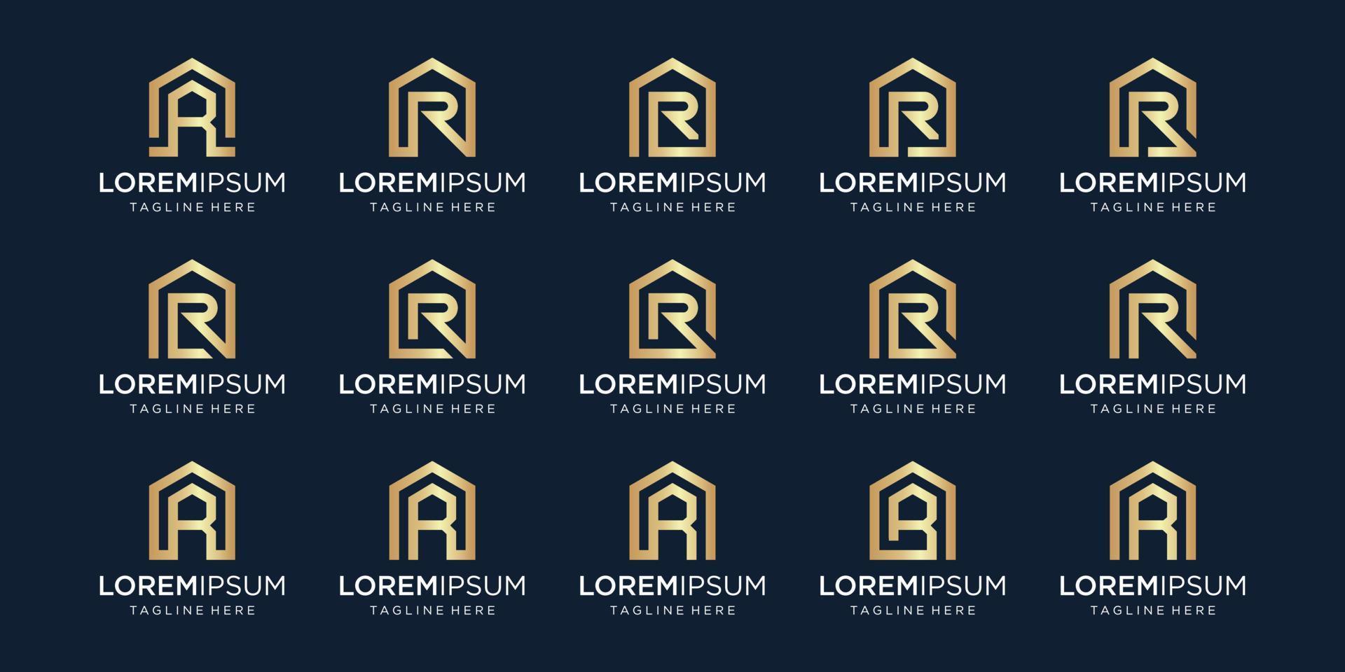 satz von home-logo kombiniert mit buchstaben r, designvorlage. vektor