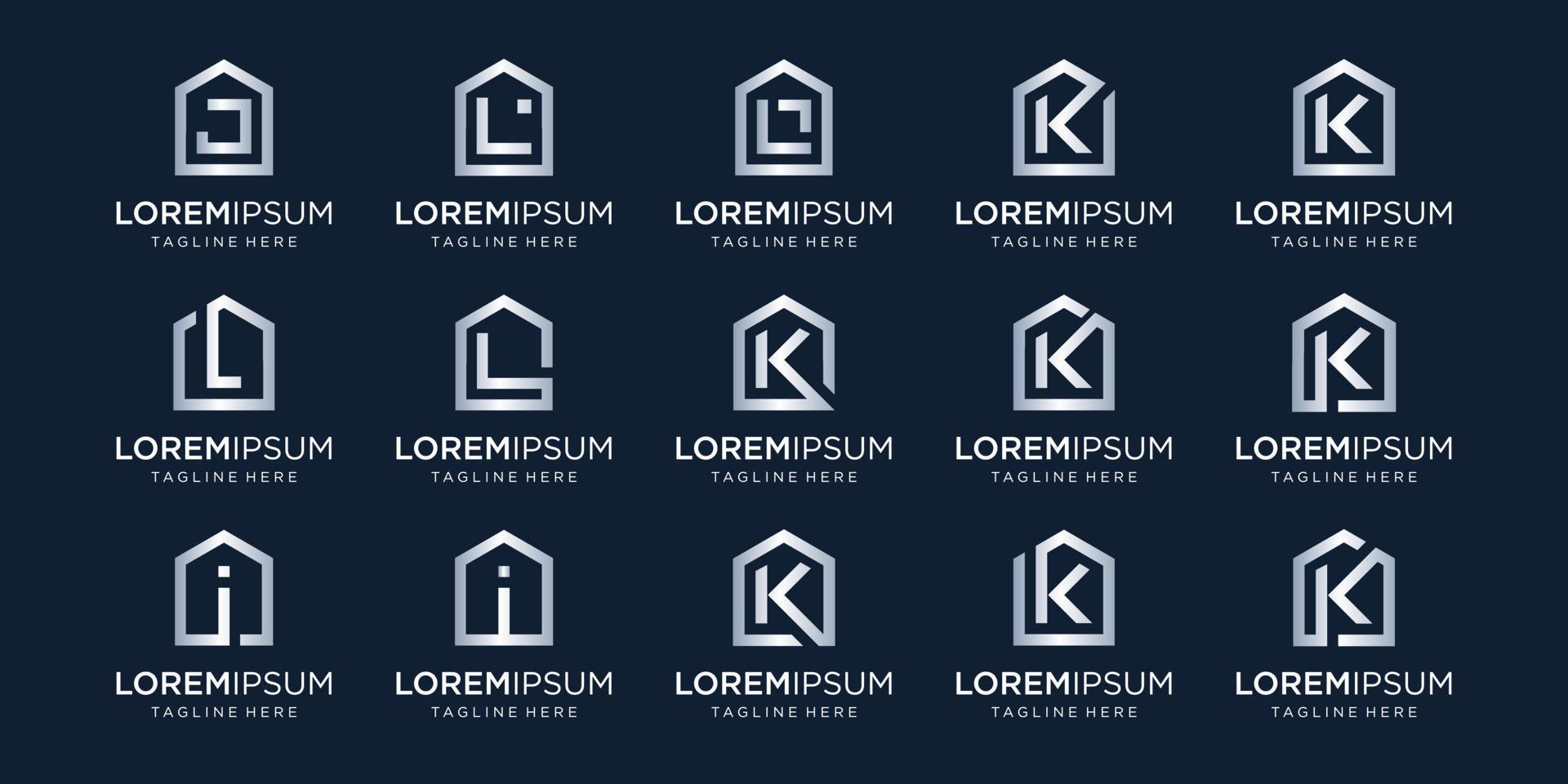 satz von home-logo kombiniert mit buchstaben j, k, i, l, designvorlage. vektor