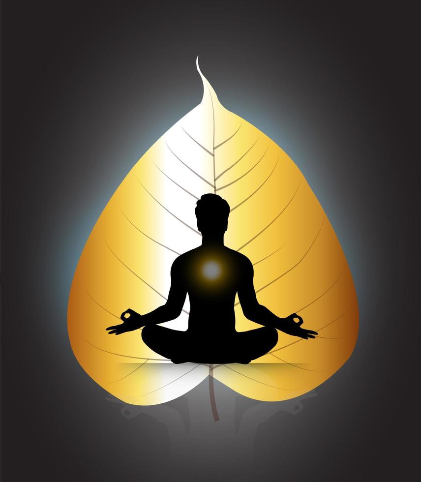 meditationsyoga med mänsklig siluett på ett löv vektor