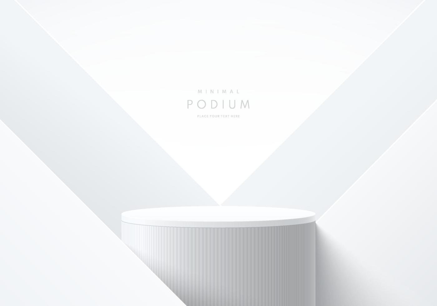 realistisk vit, grå 3d cylinder stativ podium med triangel överlappande bakgrund. vektor lyxiga geometriska former. abstrakt minimal scen för mockup produkter, rund scen för showcase, marknadsföring display.